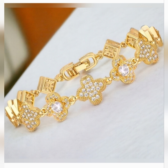 Designer Jewelry - Luxury 18k Gold Plated Clover Zircon Crystal Bracelet